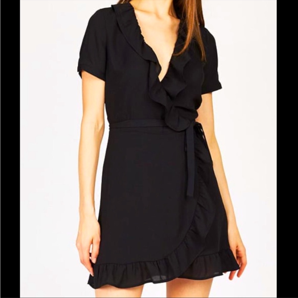Tiana B. Black Wrap Dress with Ruffles and Tie Size Medium